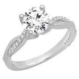 0.70 Carat (ctw) 14K White Gold Round Diamond Solitaire With Accents Bridal Engagement Ring 3/4 CT