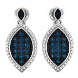 0.27 Carat (ctw) Sterling Silver Blue Diamond Ladies Dangling Earrings 1/4 CT
