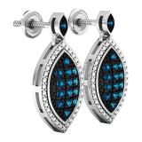 0.27 Carat (ctw) Sterling Silver Blue Diamond Ladies Dangling Earrings 1/4 CT