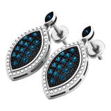 0.27 Carat (ctw) Sterling Silver Blue Diamond Ladies Dangling Earrings 1/4 CT