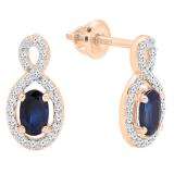 10K Rose Gold 5X3 MM Each Oval Cut Blue Sapphire & Round Cut Diamond Ladies Infinity Drop Earrings