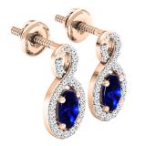 10K Rose Gold 5X3 MM Each Oval Cut Blue Sapphire & Round Cut Diamond Ladies Infinity Drop Earrings