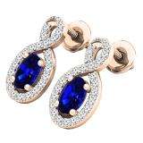 10K Rose Gold 5X3 MM Each Oval Cut Blue Sapphire & Round Cut Diamond Ladies Infinity Drop Earrings