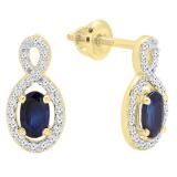 10K Yellow Gold 5X3 MM Each Oval Cut Blue Sapphire & Round Cut Diamond Ladies Infinity Drop Earrings