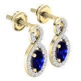 10K Yellow Gold 5X3 MM Each Oval Cut Blue Sapphire & Round Cut Diamond Ladies Infinity Drop Earrings