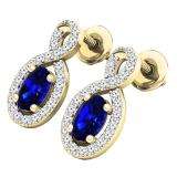 10K Yellow Gold 5X3 MM Each Oval Cut Blue Sapphire & Round Cut Diamond Ladies Infinity Drop Earrings