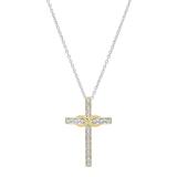 0.06 Carat (ctw) 14K Yellow Gold Round White Diamond Ladies Cross Pendant (Silver Chain Included)