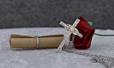 0.06 Carat (ctw) 14K Yellow Gold Round White Diamond Ladies Cross Pendant (Silver Chain Included)
