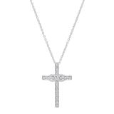 0.06 Carat (Ctw) Sterling Silver Round White Diamond Ladies Cross Pendant (Silver Chain Included)
