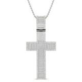 1.60 Carat (Ctw) 10K White Gold Round White Diamond Men's Religious Cross Pendant