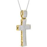 1.60 Carat (Ctw) 10K Yellow Gold Round White Diamond Men's Religious Cross Pendant