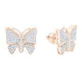 0.70 Carat (Ctw) 18K Rose Gold Round White Diamond Ladies Butterfly Stud Earrings 3/4 CT