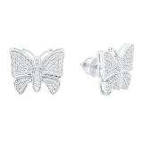 0.70 Carat (Ctw) 18K White Gold Round White Diamond Ladies Butterfly Stud Earrings 3/4 CT