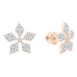 0.65 Carat (ctw) 10K Rose Gold Round Cut White Diamond Ladies Flower Shape Stud Earrings