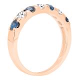 10K Rose Gold Round 3.20 MM Blue Sapphire & White Diamond Ladies Anniversary Wedding Band
