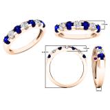 10K Rose Gold Round 3.20 MM Blue Sapphire & White Diamond Ladies Anniversary Wedding Band