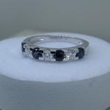 10K White Gold Round 3.20 MM Blue Sapphire & White Diamond Ladies Anniversary Wedding Band
