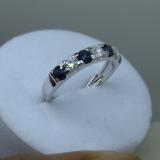10K White Gold Round 3.20 MM Blue Sapphire & White Diamond Ladies Anniversary Wedding Band