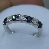 10K White Gold Round 3.20 MM Blue Sapphire & White Diamond Ladies Anniversary Wedding Band