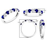 10K White Gold Round 3.20 MM Blue Sapphire & White Diamond Ladies Anniversary Wedding Band