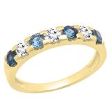 10K Yellow Gold Round 3.20 MM Blue Sapphire & White Diamond Ladies Anniversary Wedding Band