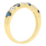 10K Yellow Gold Round 3.20 MM Blue Sapphire & White Diamond Ladies Anniversary Wedding Band