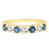 10K Yellow Gold Round 3.20 MM Blue Sapphire & White Diamond Ladies Anniversary Wedding Band
