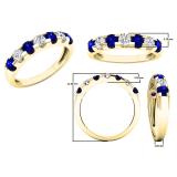 10K Yellow Gold Round 3.20 MM Blue Sapphire & White Diamond Ladies Anniversary Wedding Band