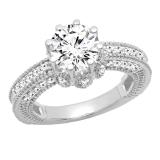 1.00 Carat (ctw) 14K White Gold Round Cut White Diamond Bridal Cluster Engagement Ring 1 CT