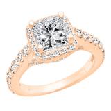 1.25 Carat (ctw) 14K Rose Gold Princess & Round Cut Diamond Bridal Halo Engagement Ring 1 1/4 CT