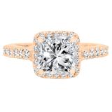 1.25 Carat (ctw) 14K Rose Gold Princess & Round Cut Diamond Bridal Halo Engagement Ring 1 1/4 CT