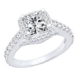 1.25 Carat (ctw) 14K White Gold Princess & Round Cut Diamond Bridal Halo Engagement Ring 1 1/4 CT