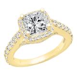 1.25 Carat (ctw) 14K Yellow Gold Princess & Round Cut Diamond Bridal Halo Engagement Ring 1 1/4 CT