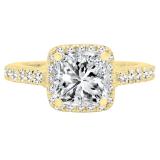 1.25 Carat (ctw) 14K Yellow Gold Princess & Round Cut Diamond Bridal Halo Engagement Ring 1 1/4 CT