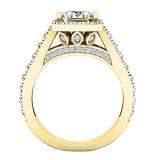 1.25 Carat (ctw) 14K Yellow Gold Princess & Round Cut Diamond Bridal Halo Engagement Ring 1 1/4 CT