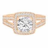 0.90 Carat (ctw) 10K Rose Gold Cushion & Round Cut Diamond Ladies Halo Split Shank Engagement Ring