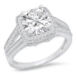 0.90 Carat (ctw) 10K White Gold Cushion & Round Cut Diamond Ladies Halo Split Shank Engagement Ring