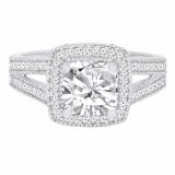 0.90 Carat (ctw) 10K White Gold Cushion & Round Cut Diamond Ladies Halo Split Shank Engagement Ring