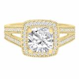 0.90 Carat (ctw) 10K Yellow Gold Cushion & Round Cut Diamond Ladies Halo Split Shank Engagement Ring