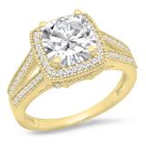 0.90 Carat (ctw) 14K Yellow Gold Cushion & Round Cut Diamond Ladies Halo Split Shank Engagement Ring