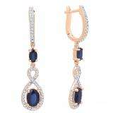 10K Rose Gold Each Oval Cut Blue Sapphire & Round Diamond Ladies Infinity Drop Earrings