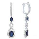 10K White Gold Each Oval Cut Blue Sapphire & Round Diamond Ladies Infinity Drop Earrings