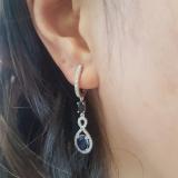 10K White Gold Each Oval Cut Blue Sapphire & Round Diamond Ladies Infinity Drop Earrings