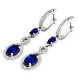 10K White Gold Each Oval Cut Blue Sapphire & Round Diamond Ladies Infinity Drop Earrings