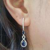 10K White Gold Each Oval Cut Blue Sapphire & Round Diamond Ladies Infinity Drop Earrings