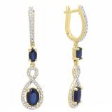 10K Yellow Gold Each Oval Cut Blue Sapphire & Round Diamond Ladies Infinity Drop Earrings