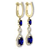 10K Yellow Gold Each Oval Cut Blue Sapphire & Round Diamond Ladies Infinity Drop Earrings