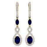 10K Yellow Gold Each Oval Cut Blue Sapphire & Round Diamond Ladies Infinity Drop Earrings