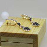 10K Yellow Gold Each Oval Cut Blue Sapphire & Round Diamond Ladies Infinity Drop Earrings