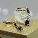 10K Yellow Gold Each Oval Cut Blue Sapphire & Round Diamond Ladies Infinity Drop Earrings